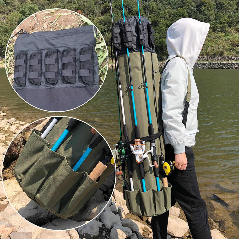 Multifuncional Pesca Rod Bag, Equipamento de pesca Bag, grande capacidade, Oxford Reel Gear Storage Case, pacote dobrável, 24x110cm