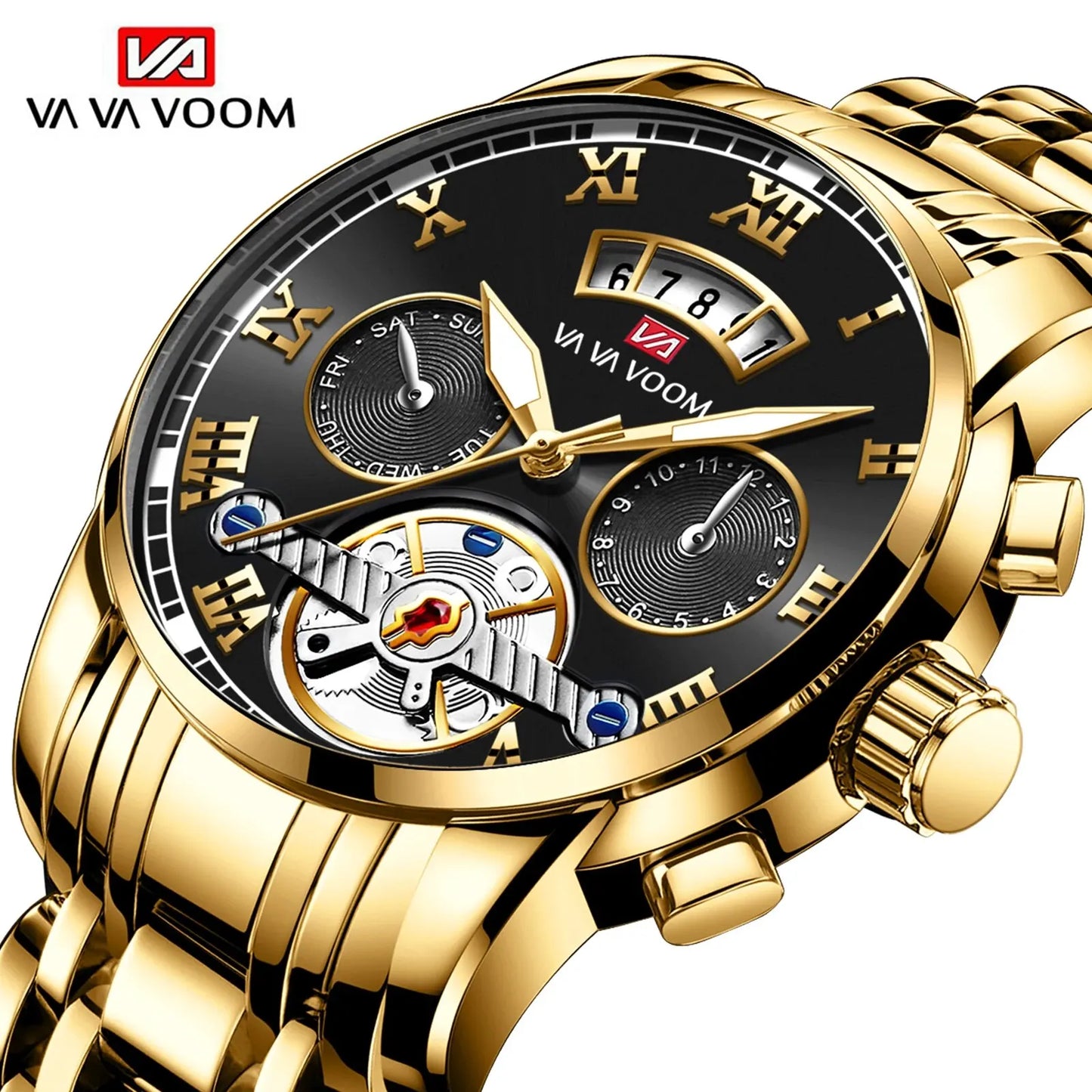 Relógio masculino de luxo aço inoxidável luminescência relógio casual chique à prova de água .