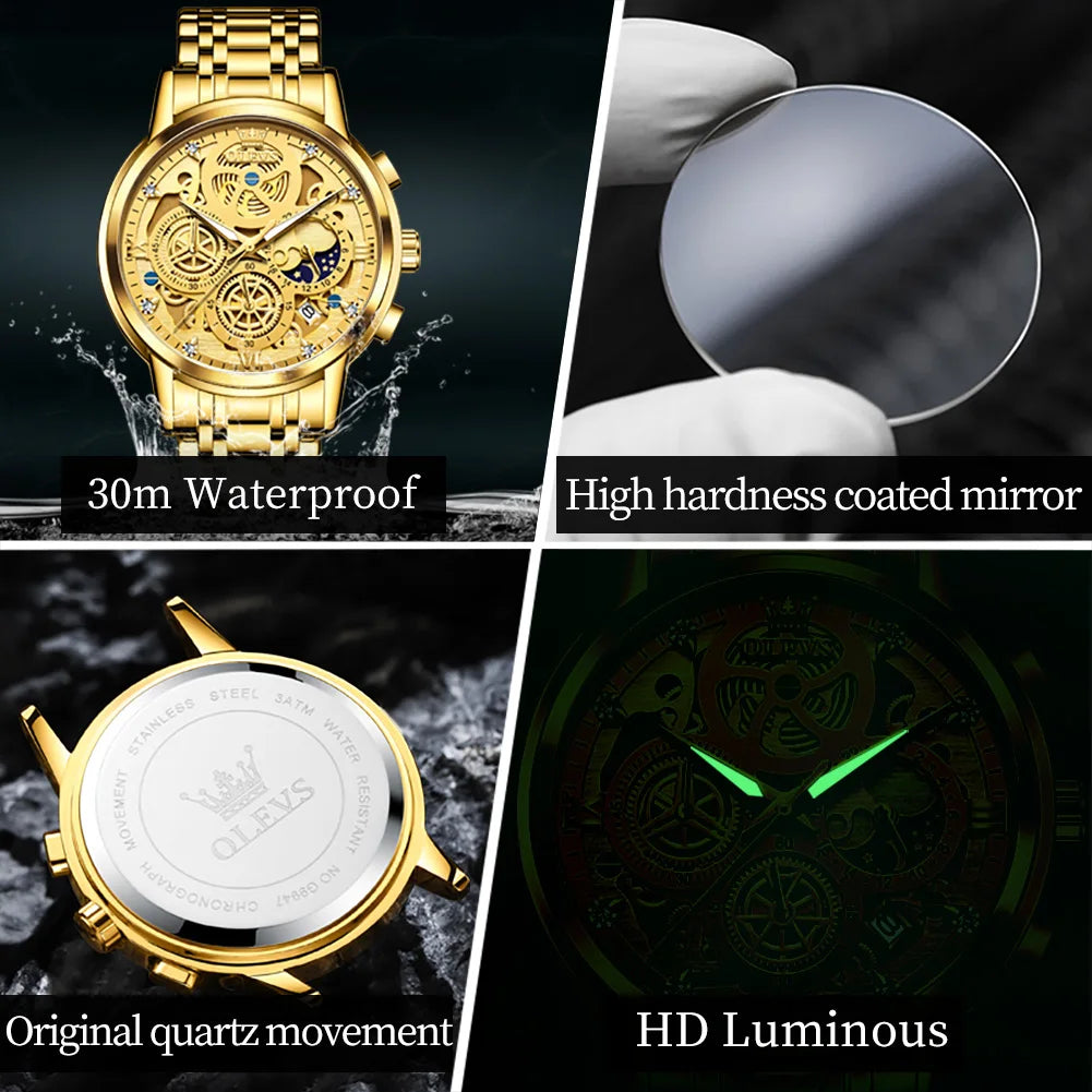 relógios masculinos marca superior de luxo original à prova da água relógio quartzo.