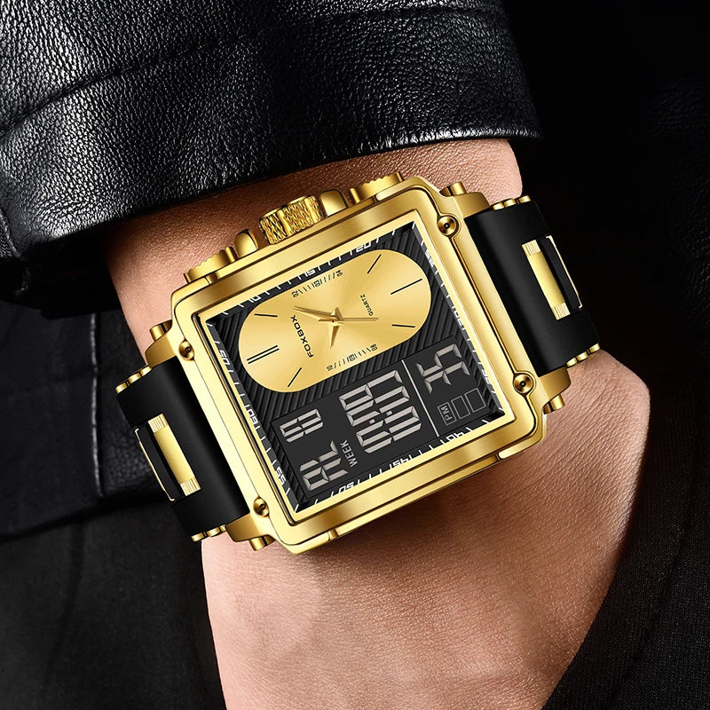 relógio Lige nova moda quadrado relógio digital masculino casual esportes à prova de água relógios de pulso quartzo foxbox marca superior luxo cronógrafo