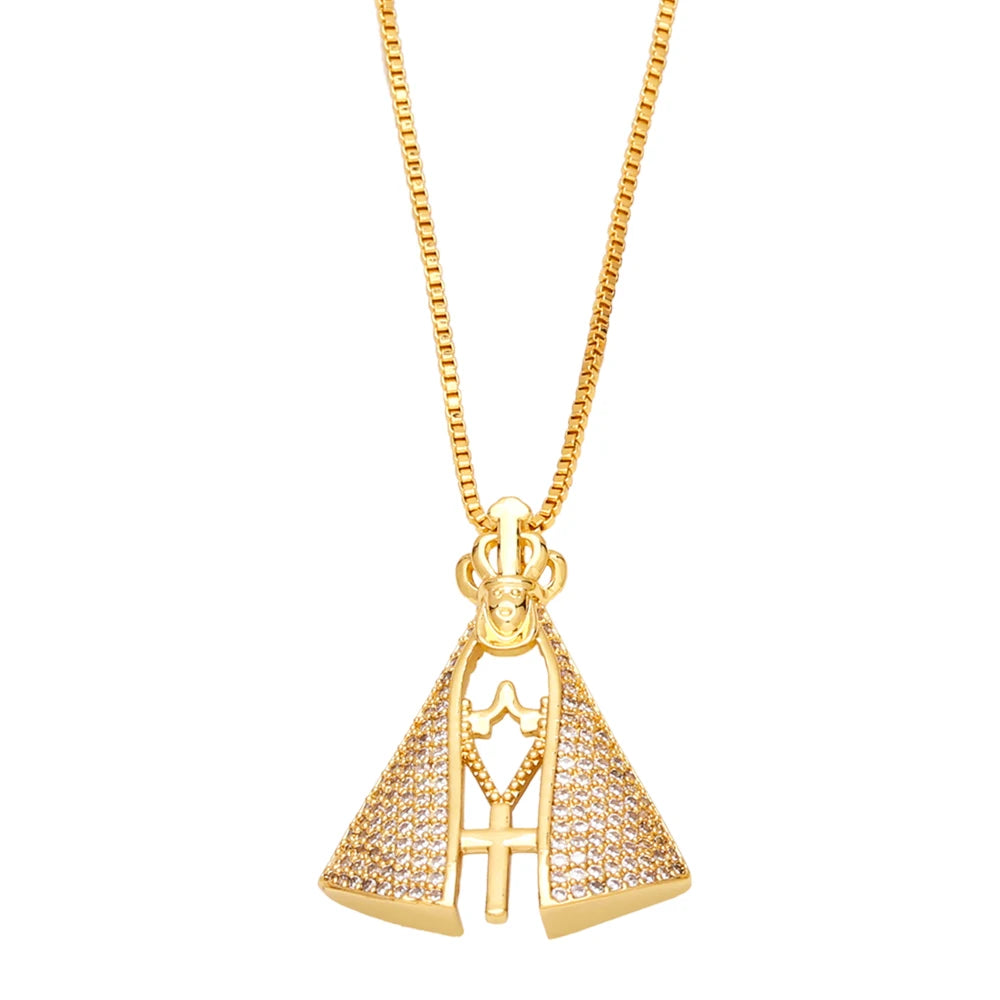 (COMPRE 1 LEVE 2) Colar Nossa Senhora Aparecida - Dupla Face com Manto de Zircônia