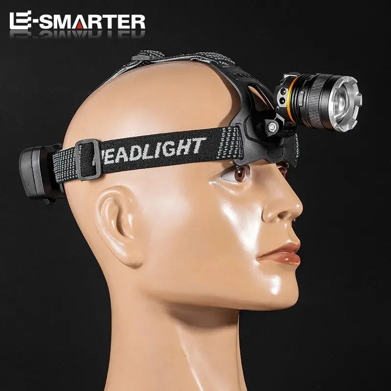 Recarregável xhp50 led farol à prova dwaterproof água luz de cabeça pesca busca acampamento cabeça lanterna zoom