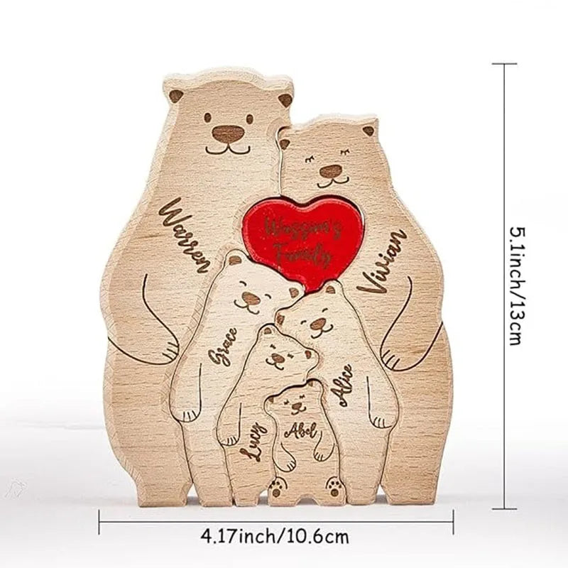 Gravação nome urso família quebra-cabeça de madeira livre nome personalizado para presente aniversário nome da família escultura decoração mesa casa