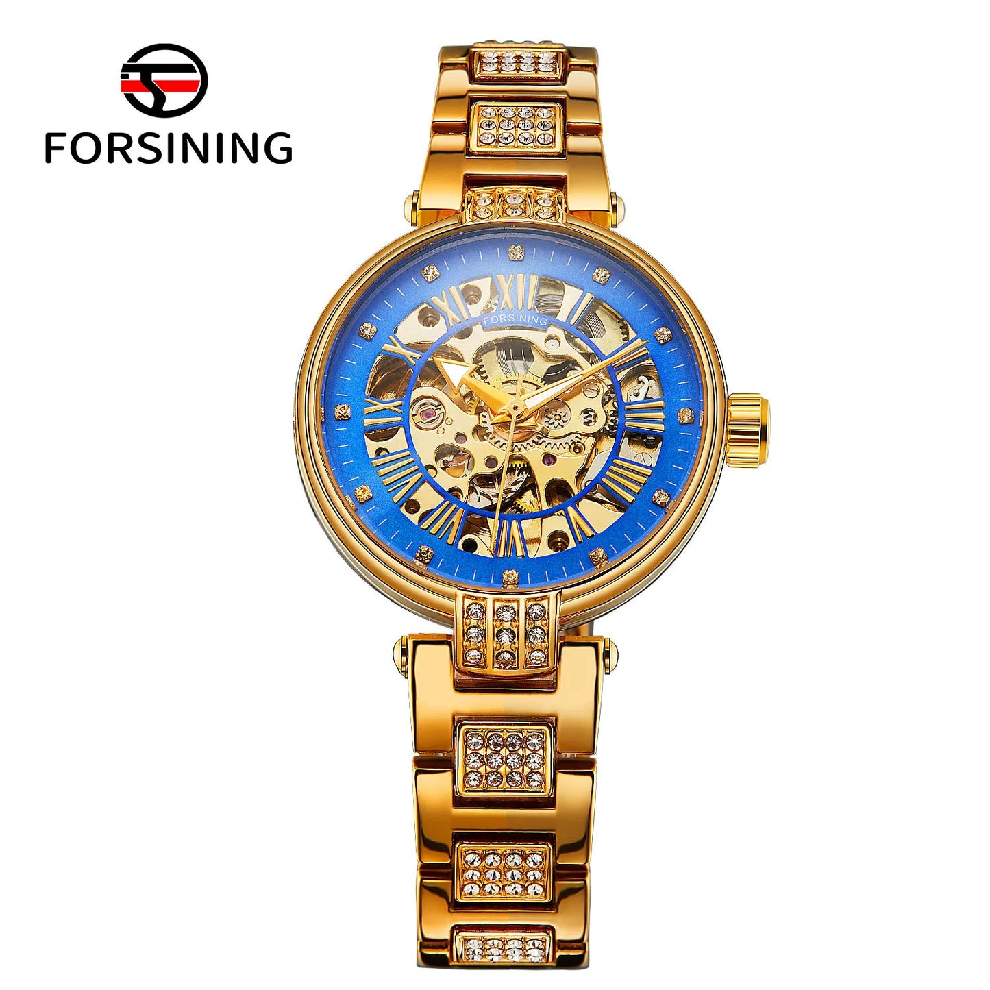 relógio forsining,relógio com movimento automático elegante feminino esqueleto de aço inoxidável relógio de pulso.