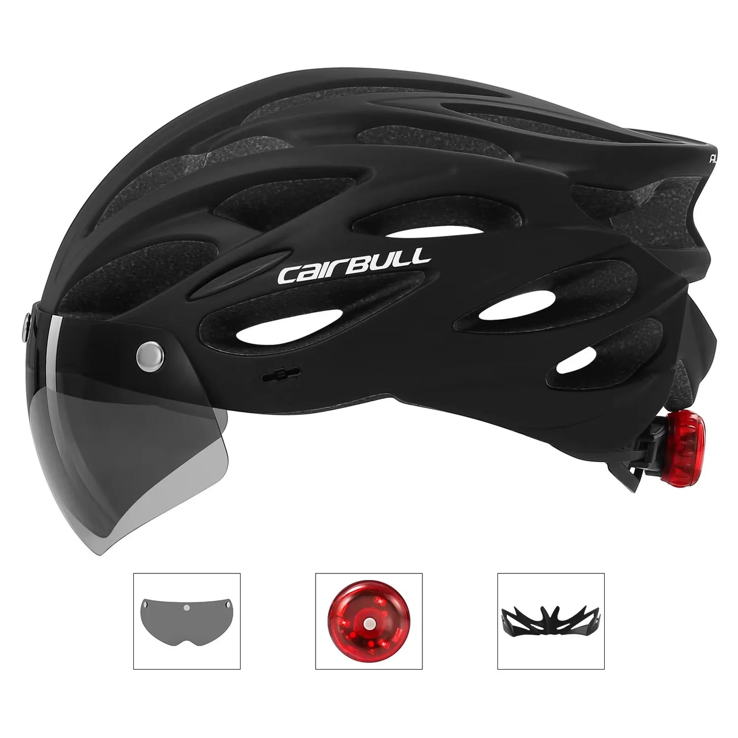 Capacete Ciclismo com Luz Traseira e Viseira Magnética Masculino/Feminino Cairbull