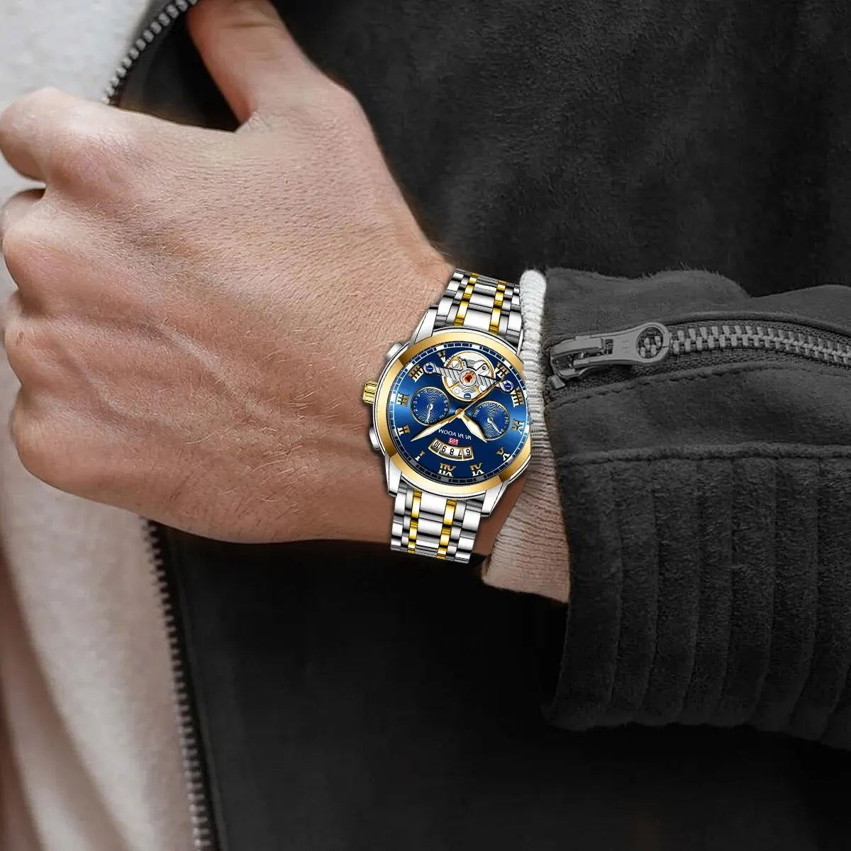 Relógio masculino de luxo aço inoxidável luminescência relógio casual chique à prova de água .