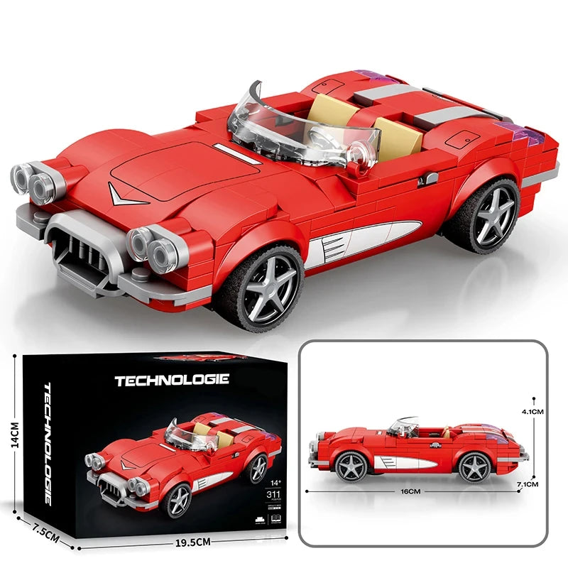 311 pçs vermelho roadster carro bloco de construção criativo cidade veículo diy modelo carro tijolos desktop exibição brinquedos para crianças presentes do feriado