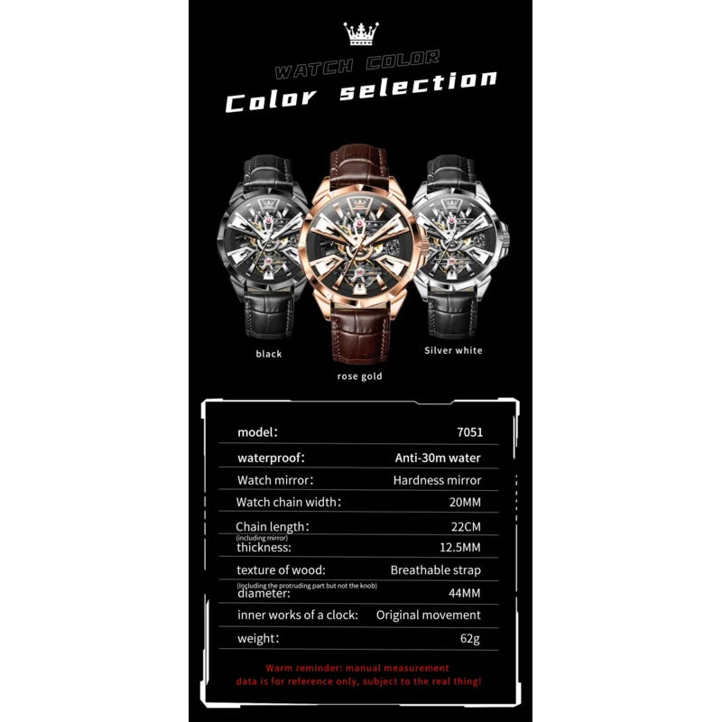 Olevs 7051 relógio masculino à prova de água luminosa multifuncional relógio mecânico automático esqueleto relógios de luxo masculino reloj