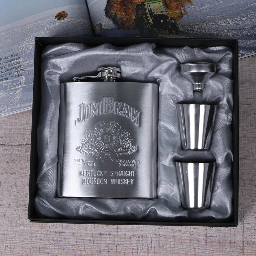 Cantil De Bolso Porta Bebida Whisky Brasão Funil com 2 Copos