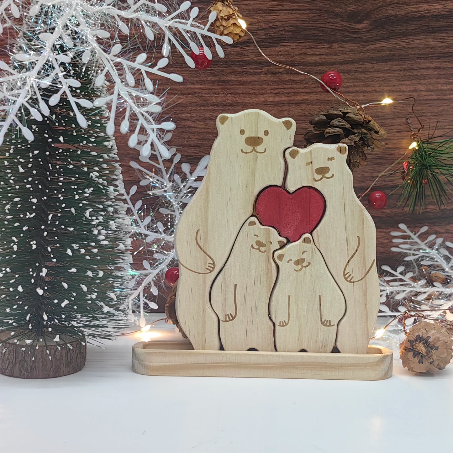 Gravação nome urso família quebra-cabeça de madeira livre nome personalizado para presente aniversário nome da família escultura decoração mesa casa