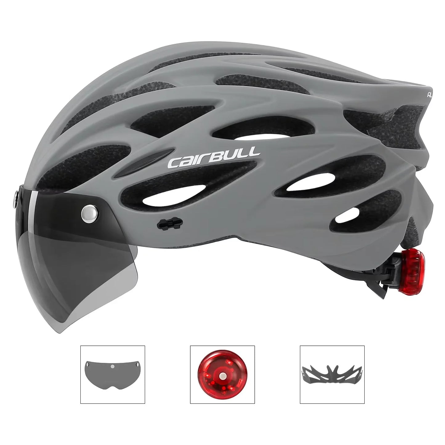 Capacete Ciclismo com Luz Traseira e Viseira Magnética Masculino/Feminino Cairbull