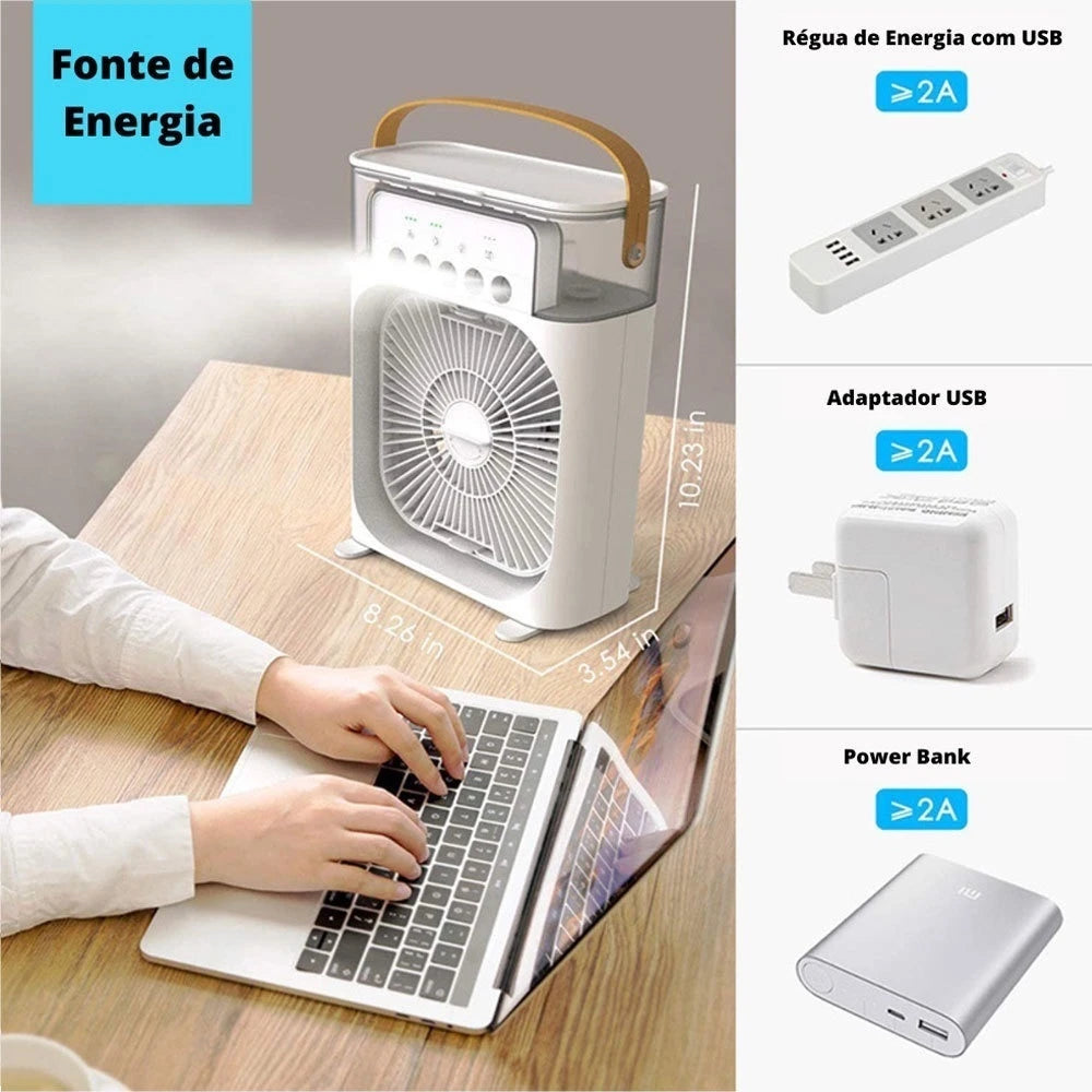 Refrigerador De Ar Ventilador Umidificador Portátil Com Led Reservatório De Água Led USB