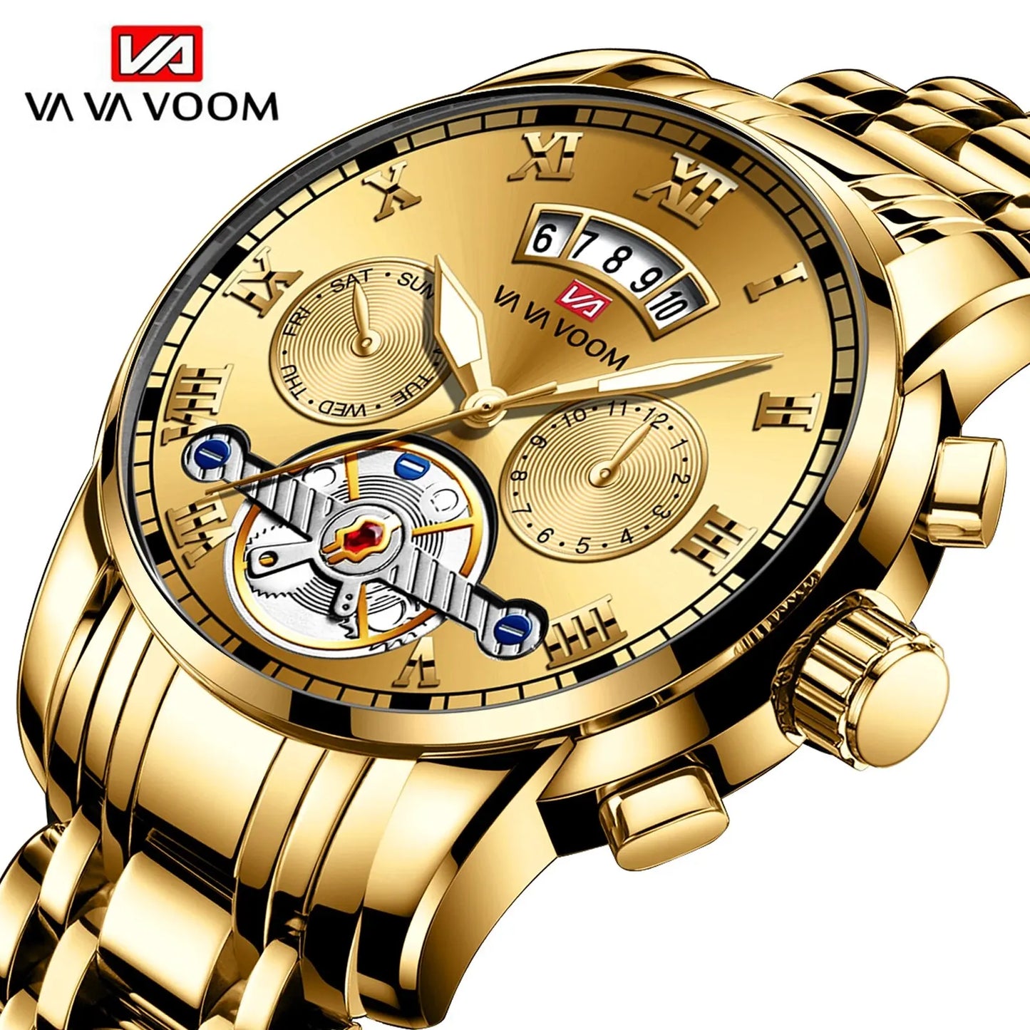 Relógio masculino de luxo aço inoxidável luminescência relógio casual chique à prova de água .
