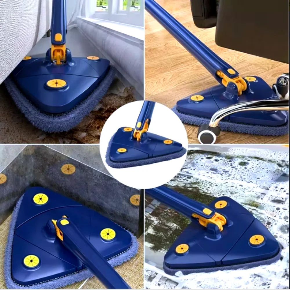 Kit Mop Esfregão Rodo Limpeza, Esfregão Triangulo Ajustável Giratório 360° + 3 refis