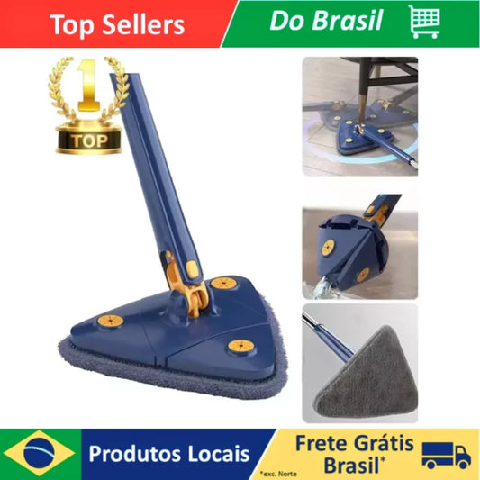 Kit Mop Esfregão Rodo Limpeza, Esfregão Triangulo Ajustável Giratório 360° + 3 refis