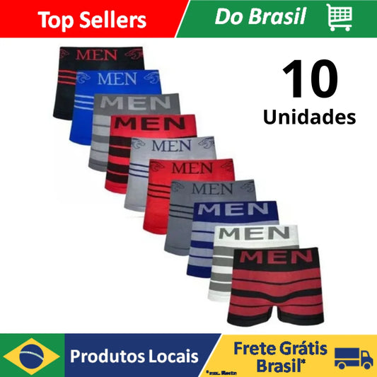Kit de Cuecas Boxer de Microfibra para Homens 10 cuecas