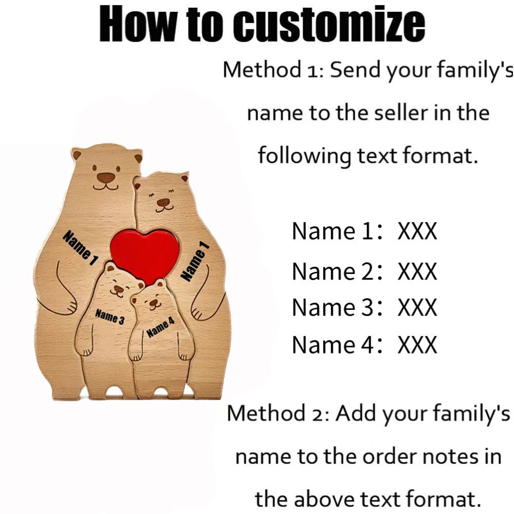Gravação nome urso família quebra-cabeça de madeira livre nome personalizado para presente aniversário nome da família escultura decoração mesa casa