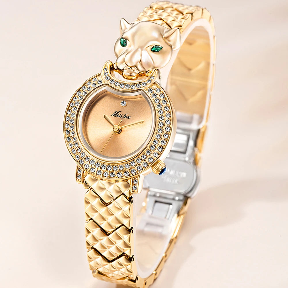 Relógio Missfox leopardo 3d bling diamante quartzo relógio feminino moda casual  relógio  quartzo