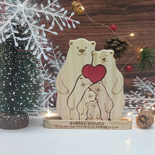 Gravação nome urso família quebra-cabeça de madeira livre nome personalizado para presente aniversário nome da família escultura decoração mesa casa