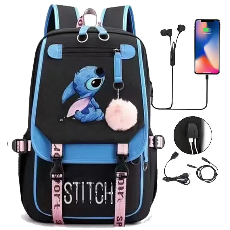 mochilas Lilo e Stitch,carregamento USB,em varias cores.