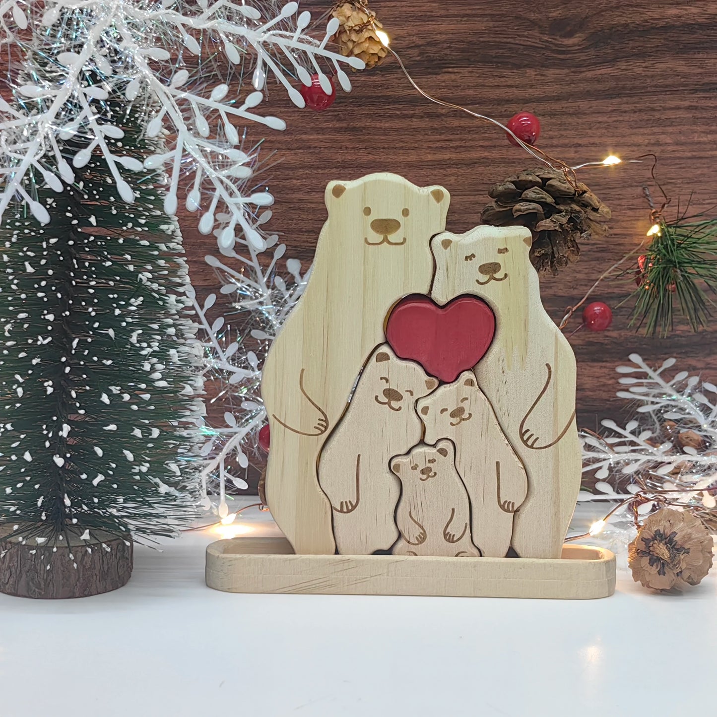 Gravação nome urso família quebra-cabeça de madeira livre nome personalizado para presente aniversário nome da família escultura decoração mesa casa