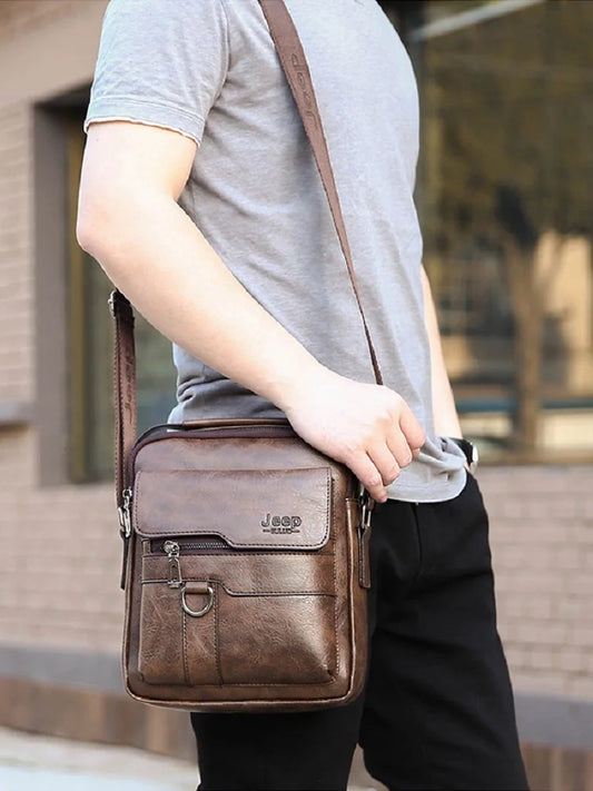 Bolsa transversal de ombro masculina de lazer , bolsa de mão masculina de couro