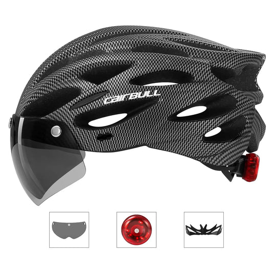 Capacete Ciclismo com Luz Traseira e Viseira Magnética Masculino/Feminino Cairbull