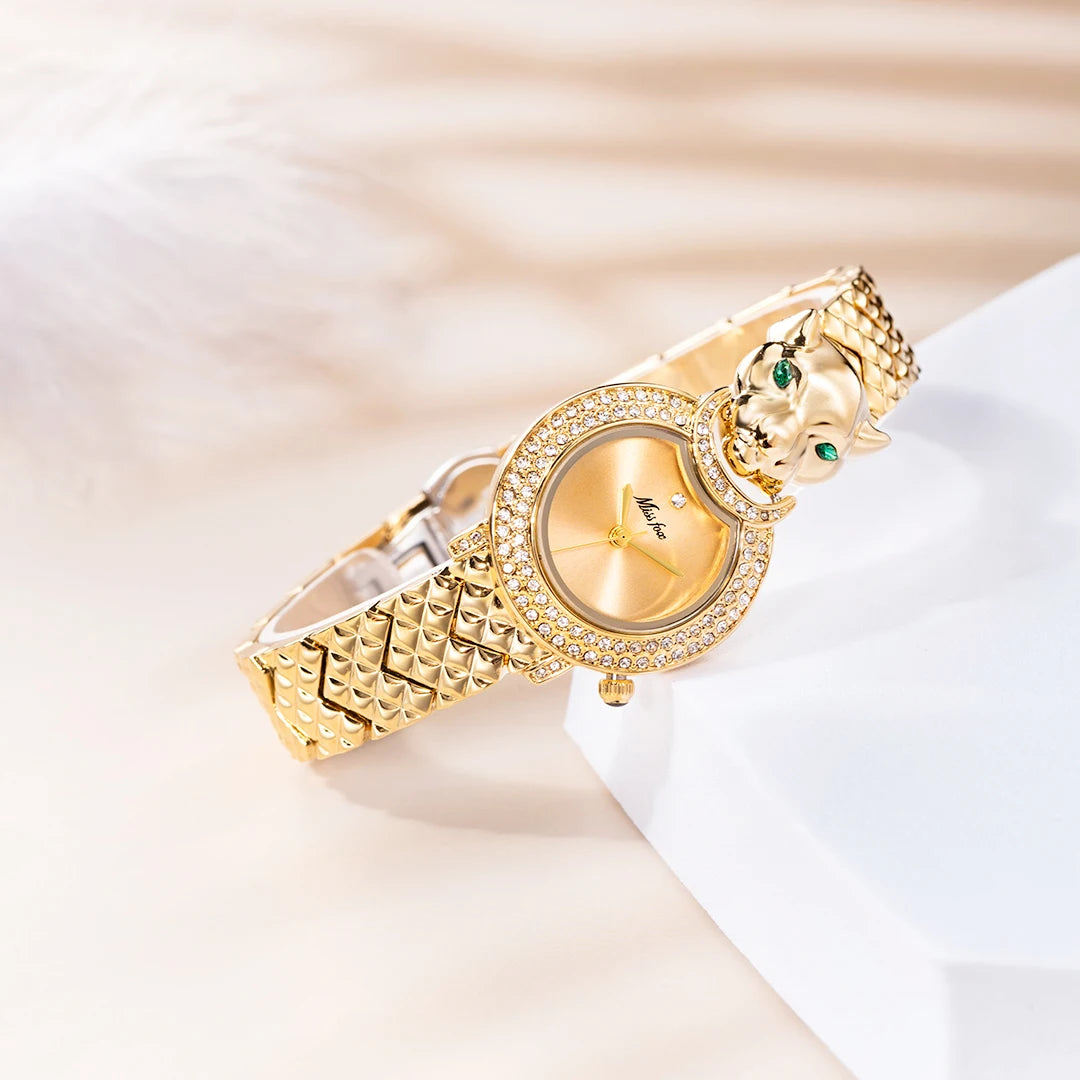 Relógio Missfox leopardo 3d bling diamante quartzo relógio feminino moda casual  relógio  quartzo