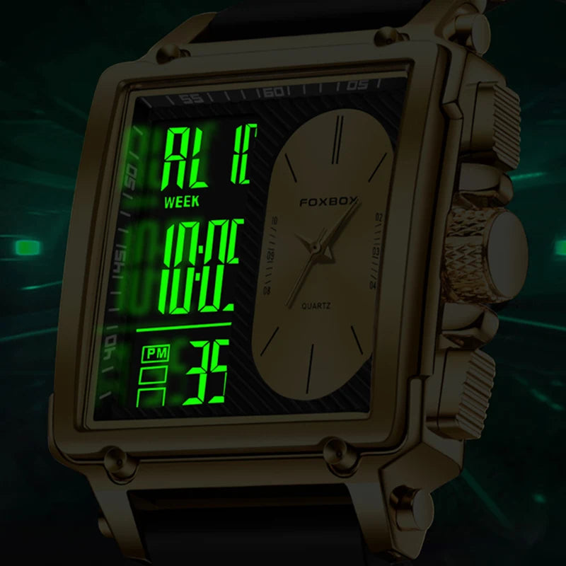 relógio Lige nova moda quadrado relógio digital masculino casual esportes à prova de água relógios de pulso quartzo foxbox marca superior luxo cronógrafo