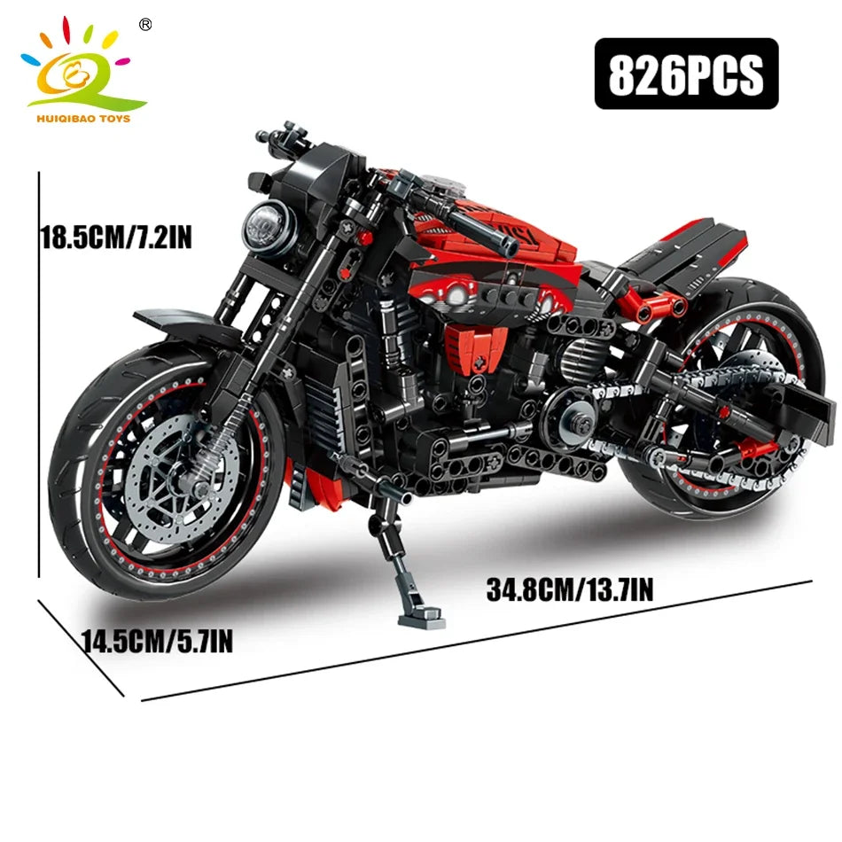 Monte seu próprio modelo de moto com os blocos Huiqibao, feitos de plástico ABS ecológico e projetados para entusiastas e apaixonados por motos e para colecionadores.