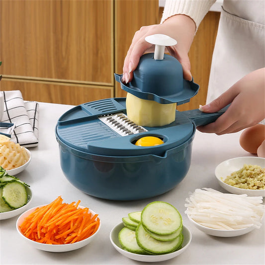 Cortador de legumes multifuncional, utensílios de salada, helicóptero, cenoura, batata, triturador manual, ferramentas de cozinha, 12 em 1