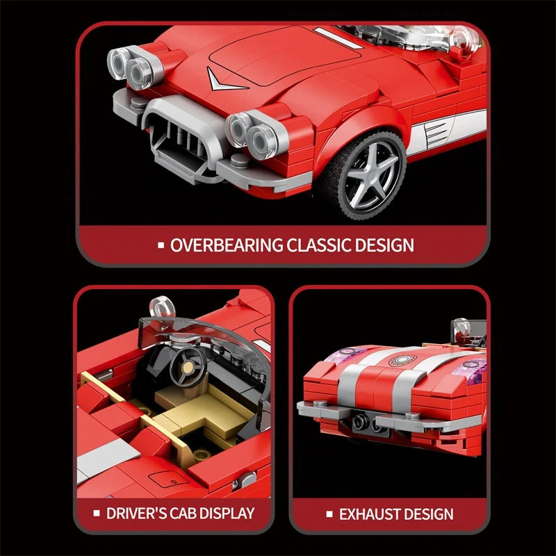 311 pçs vermelho roadster carro bloco de construção criativo cidade veículo diy modelo carro tijolos desktop exibição brinquedos para crianças presentes do feriado