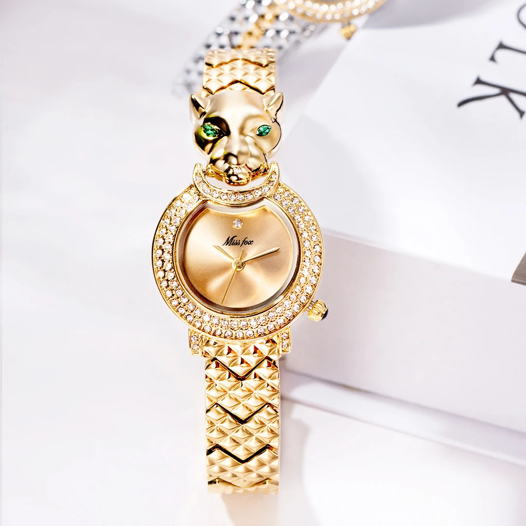Relógio Missfox leopardo 3d bling diamante quartzo relógio feminino moda casual  relógio  quartzo