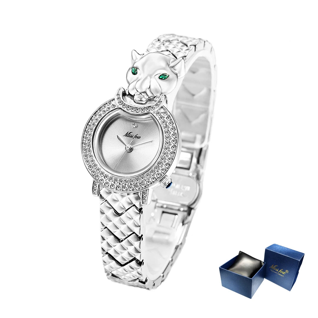 Relógio Missfox leopardo 3d bling diamante quartzo relógio feminino moda casual  relógio  quartzo
