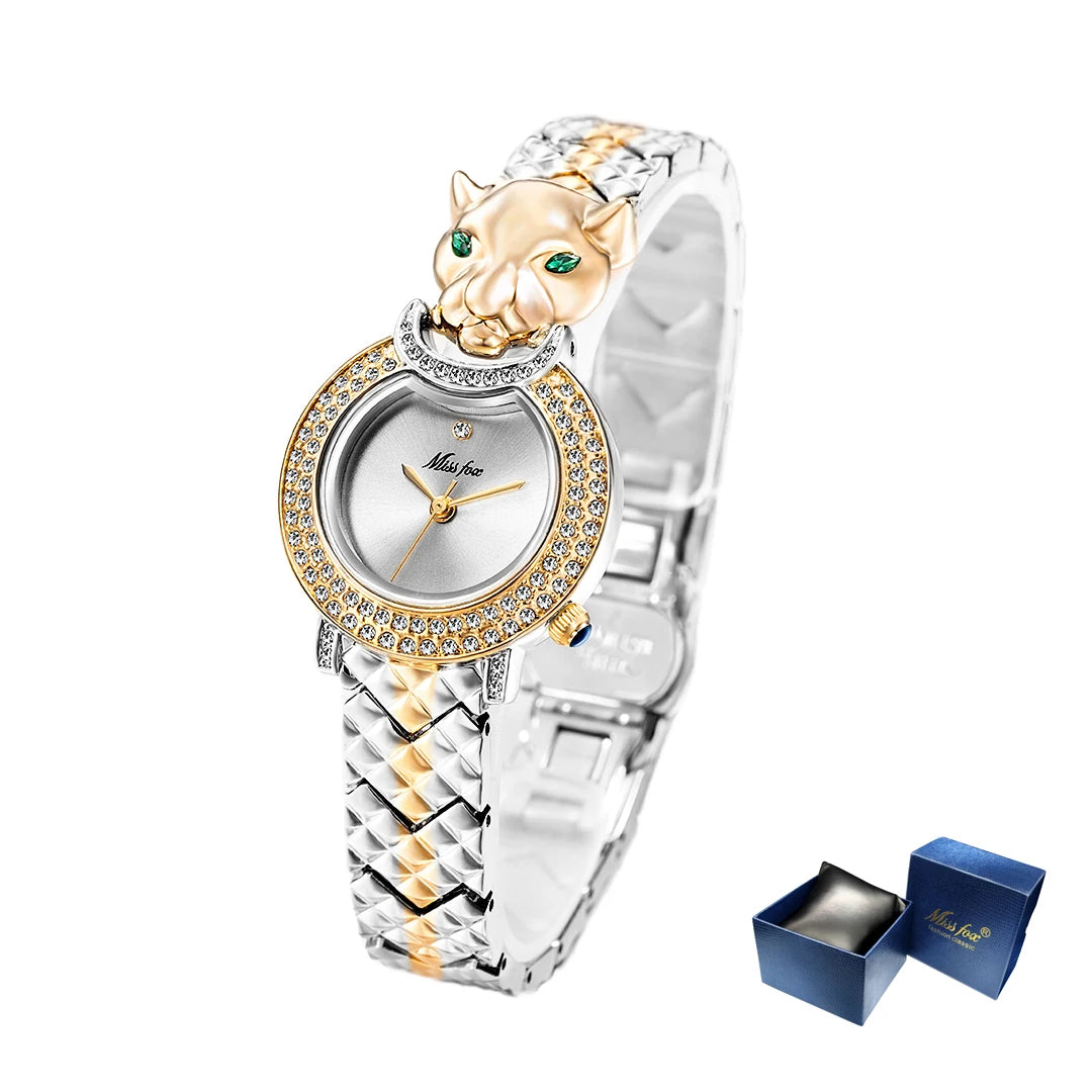 Relógio Missfox leopardo 3d bling diamante quartzo relógio feminino moda casual  relógio  quartzo