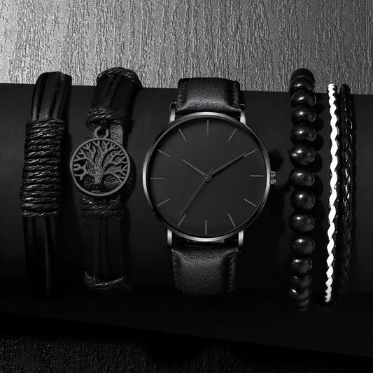 5 pçs conjunto moda masculina relógios esportivos homem negócios quartzo relógio de pulso luxo pulseira de couro masculino relógio casual