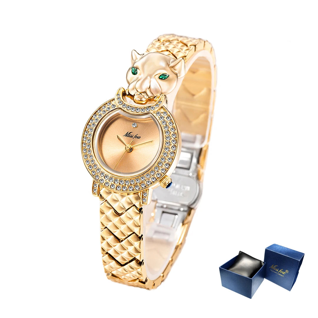 Relógio Missfox leopardo 3d bling diamante quartzo relógio feminino moda casual  relógio  quartzo